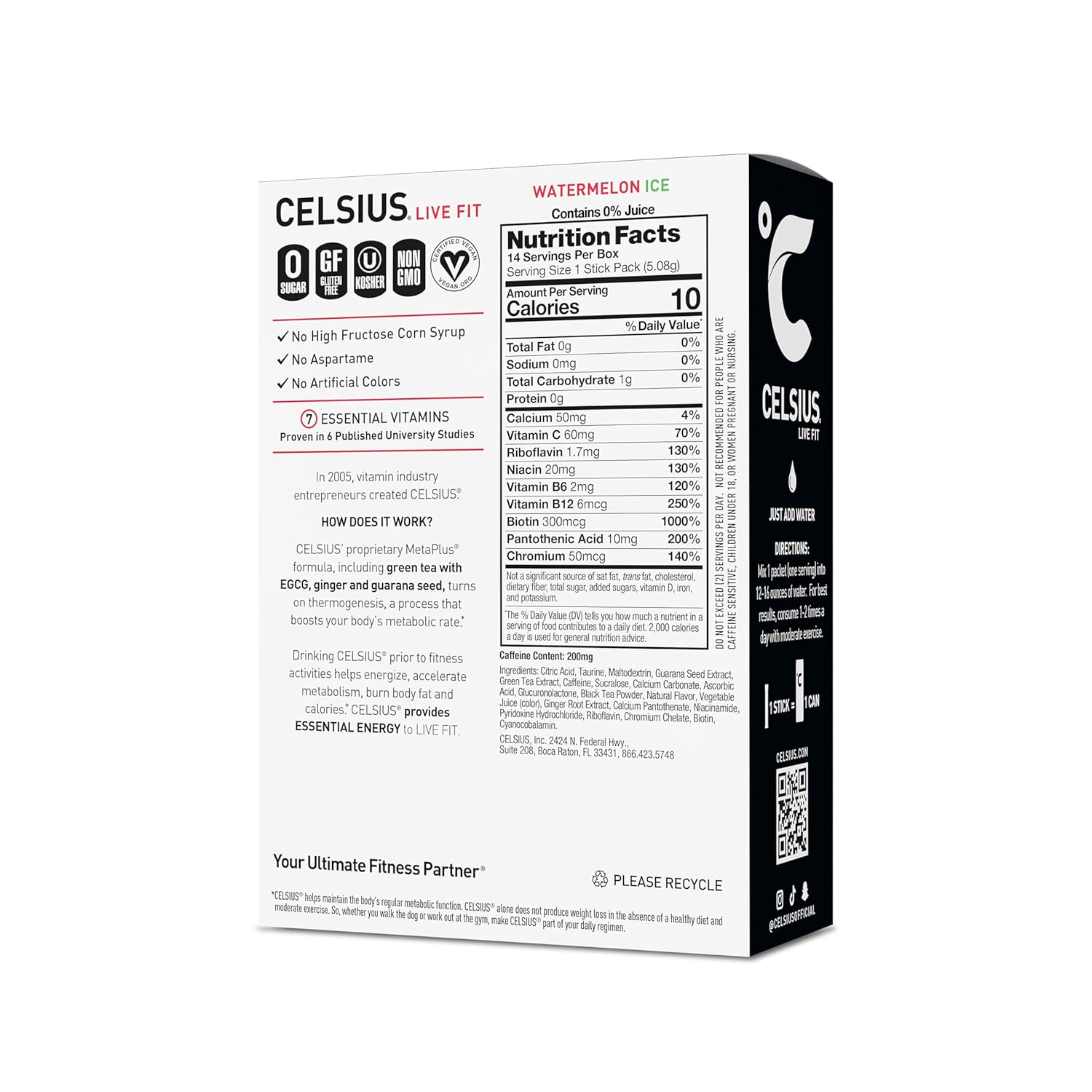 CELSIUS® On-the-Go Powder Sticks Watermelon Ice, Essential Energy 2.5 Oz (14 Sticks per Pack)