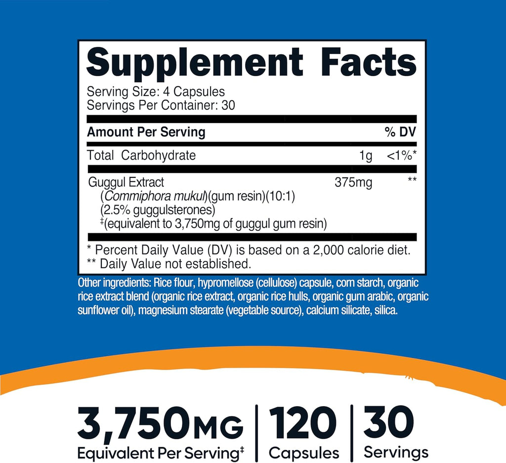 Nutricost Guggul Extract Supplement (3750 mg Equivalent) 120 Capsules - 30 Servings