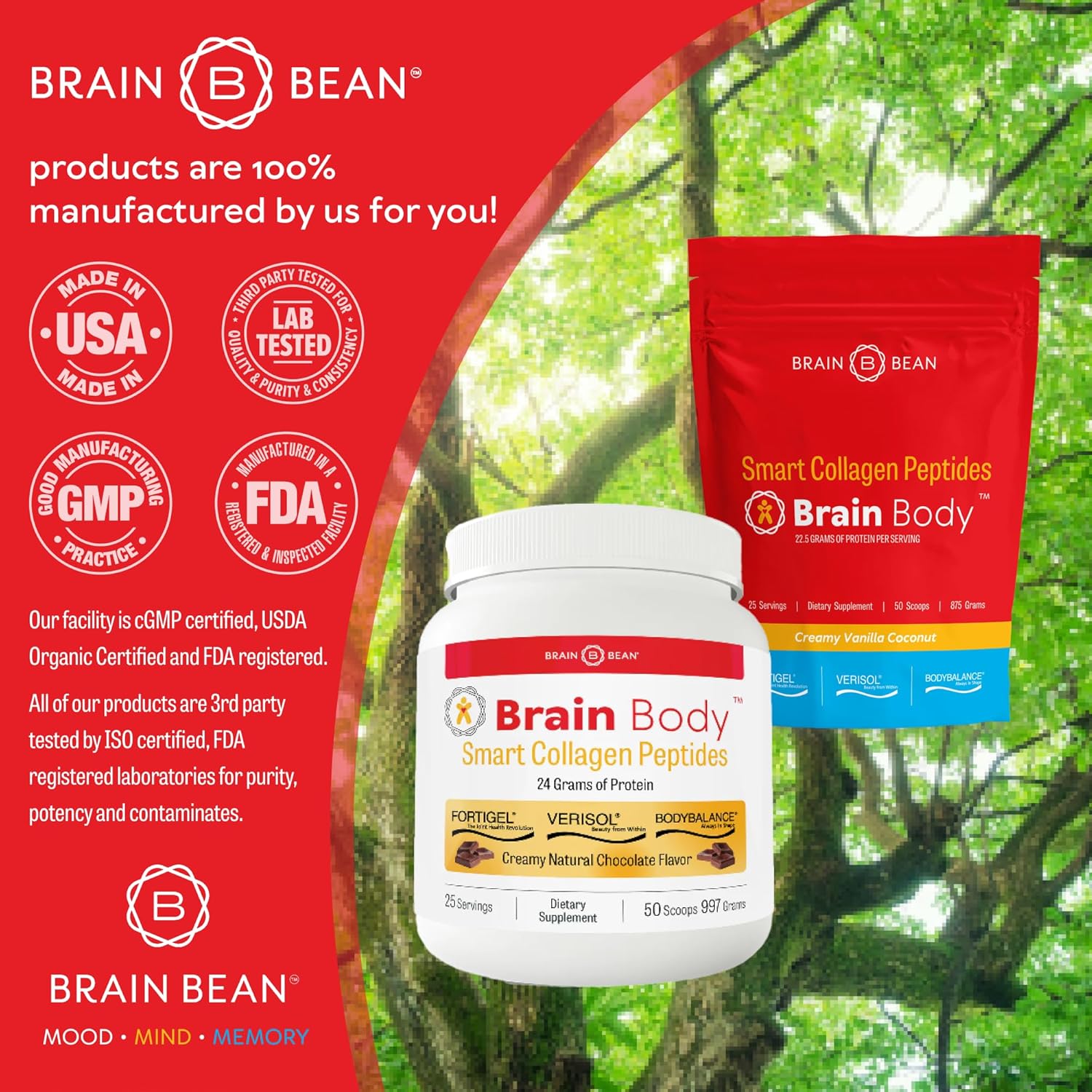Brain Body Collagen Peptides Powder - Vital Protein & Collagen Supplement for Women & Men - Hydrolyzed Type I & III for Hair, Skin, Nails & Joint Health - 25 Servings - Creamy Vanilla Coconut - 875g