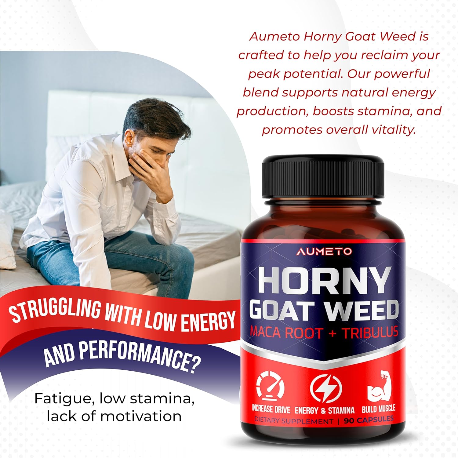 Horny Goat Weed Supplement with L-Arginine Tribulus Terrestris Maca Root Tongkat Ali - Male Energy, Strength and Memory Support (90 Count (Pack of 1))