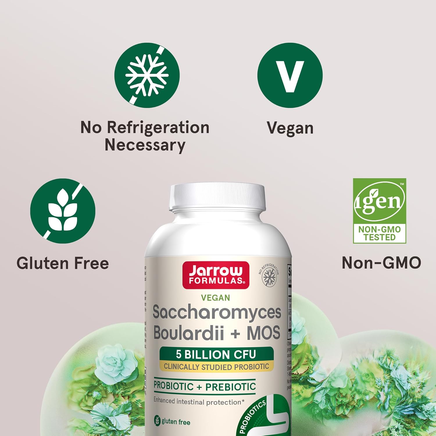 Jarrow Formulas Saccharomyces Boulardii Probiotics + MOS 5 Billion CFU Probiotic Yeast for Intestinal Health Support, Gut Health Supplements for Women and Men, 90 Veggie Caps, 90 Day Supply,Pack of 12
