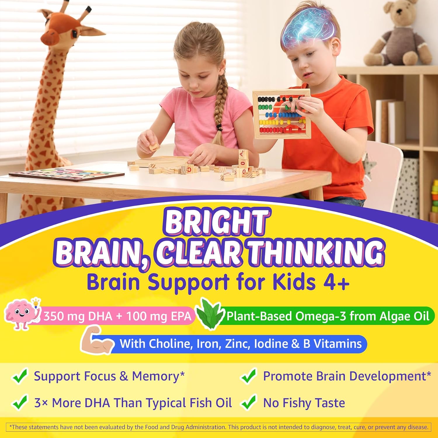 Kids Multivitamin Gummies with Omega-3 (DHA & EPA), Liposomal Multivitamin for Kids 4+ w/Vitamin D3, K2, Methylated B12, Folate, C, Probiotics, Lutein & Zeaxanthin for Brain, Immunity, Gut, Eye, 60Cts