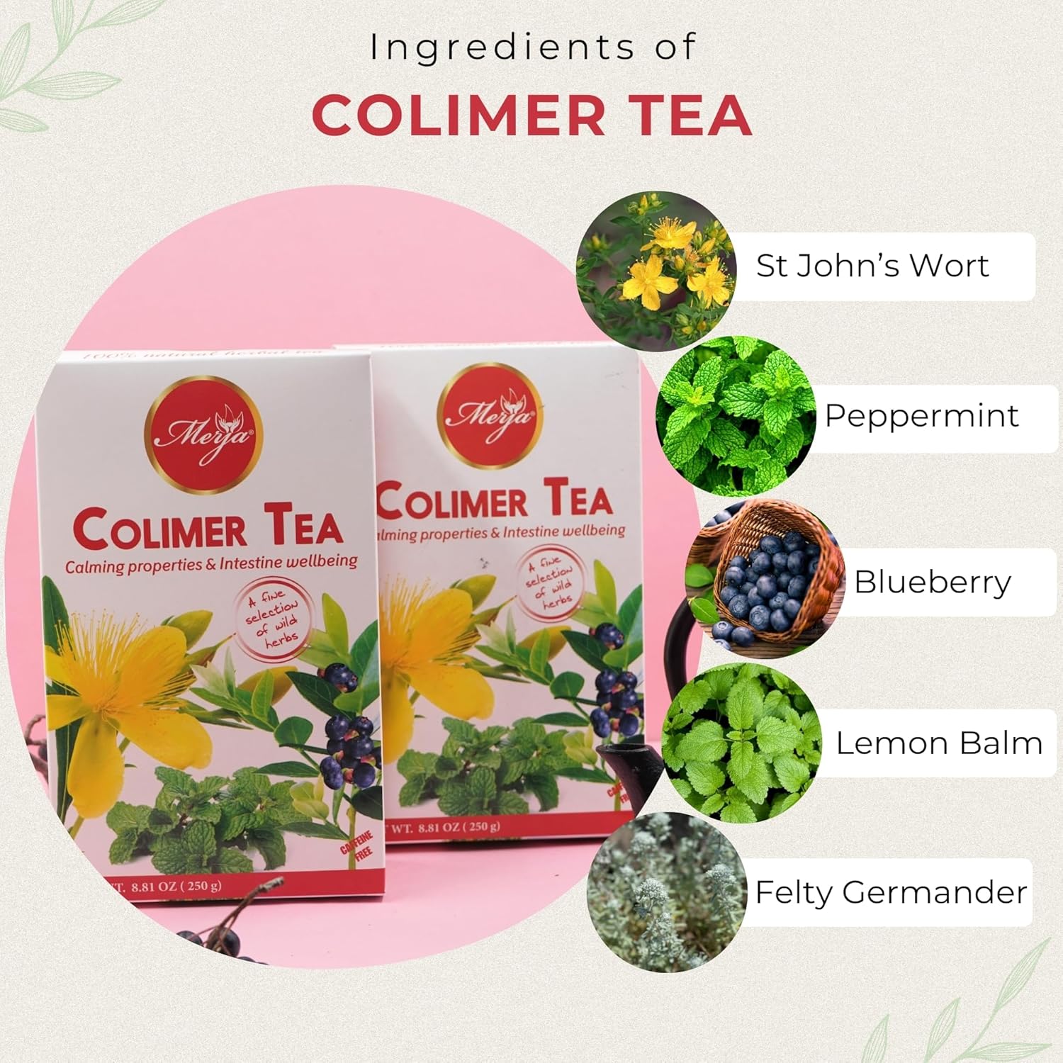 Merja Herbs Colimer Tea - Colon Support & Cleanse & Detox - Helps in Constipations - Caffeine Free - 100% Natural & Premium Quality 250gr 8.82 oz