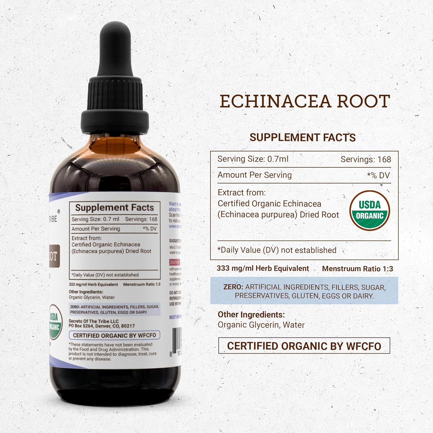 Echinacea Root USDA Organic Tincture | Alcohol-Free Extract, High-Potency Herbal Drops, Immune System Health | Made from 100% Certified Organic Echinacea Root (Echinacea Purpurea) 4 oz