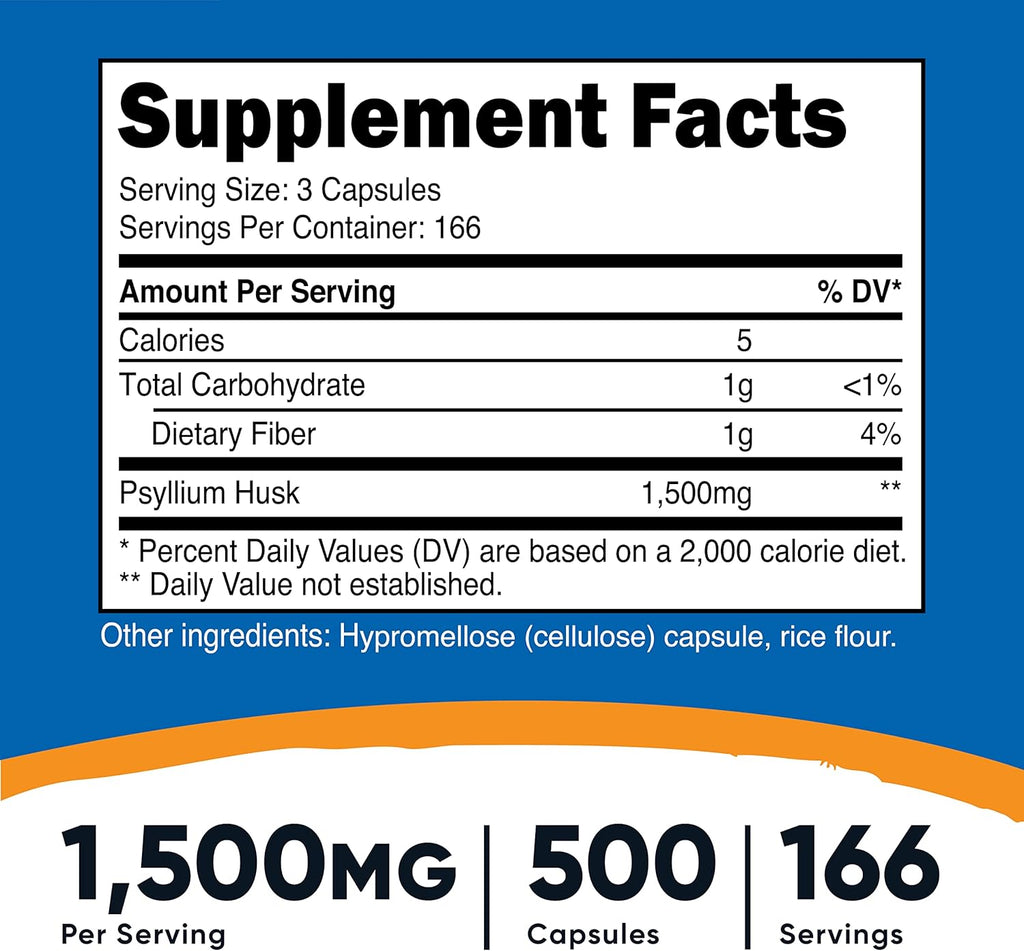 Nutricost Psyllium Husk 1500mg, 500 Capsules (3 Bottles)