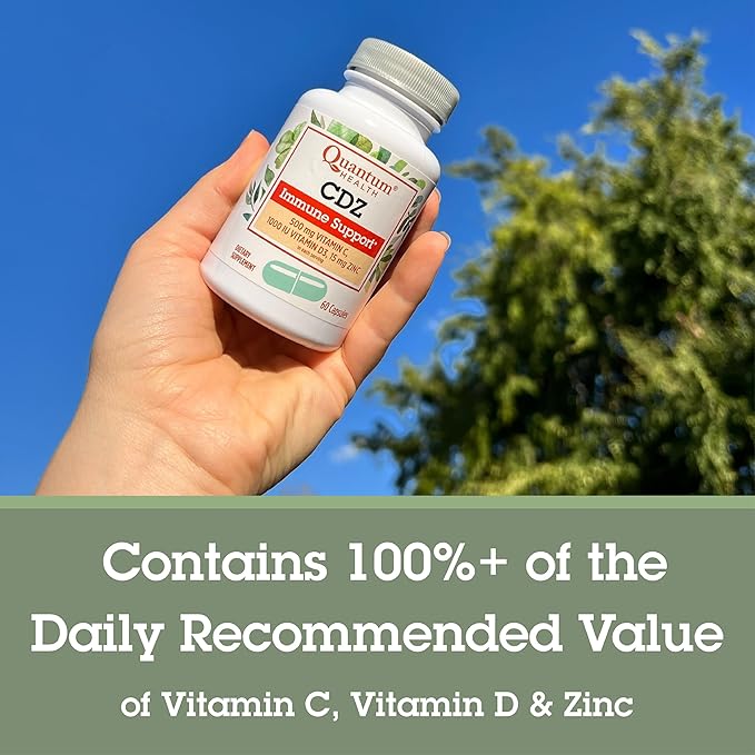 Quantum Health CDZ Immune Support Supplement Vitamin C 500 mg, Vitamin D 1000 IU Plus Zinc 15 mg Powerful Whole Body Wellness Support Complex - Daily Immunity Boost for Women & Men - 60 Capsules