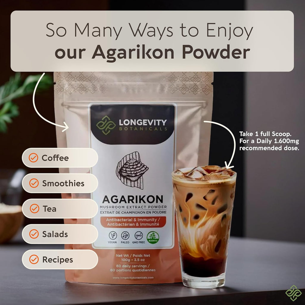 Agarikon Mushroom Powder Supplement 100g | Pure Fruiting Body 10:1 High Strength Extract | 30% Beta-D Glucans | 16,600mg Raw Equivalent Per Serving | Immune, Respiratory & Antioxidant Support