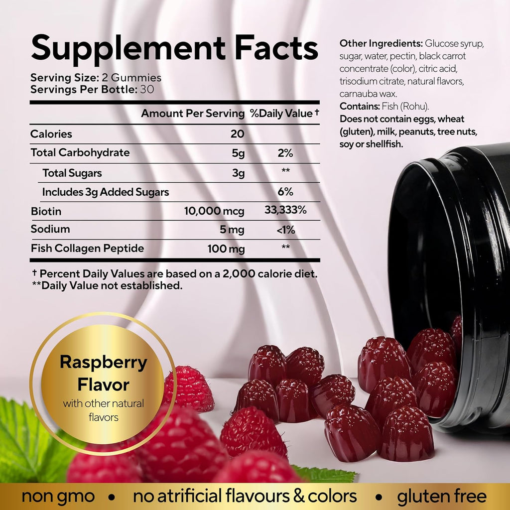 Biotin Gummies 10000mcg for Women and Men - Extra Strength Hair, Skin and Nails Gummies with Collagen - Natural Biotin Gummy Supplement for Hair, Skin, Nails Support - 60 ct