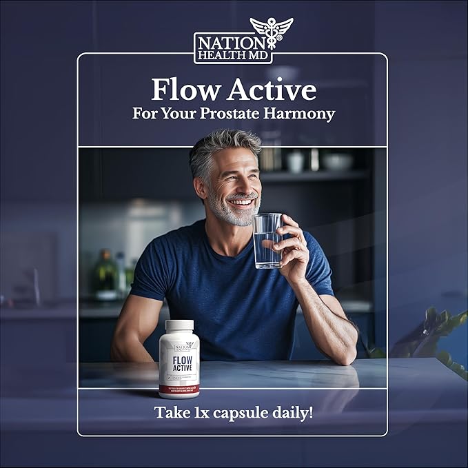 Flow Active - Prostate Health Supplements for Men - Bladder & Prostate Support Vitamins - with Saw Palmetto, Selenium, Stinging Nettle, Pygeum & Pine Bark Extract - 30 Capsules