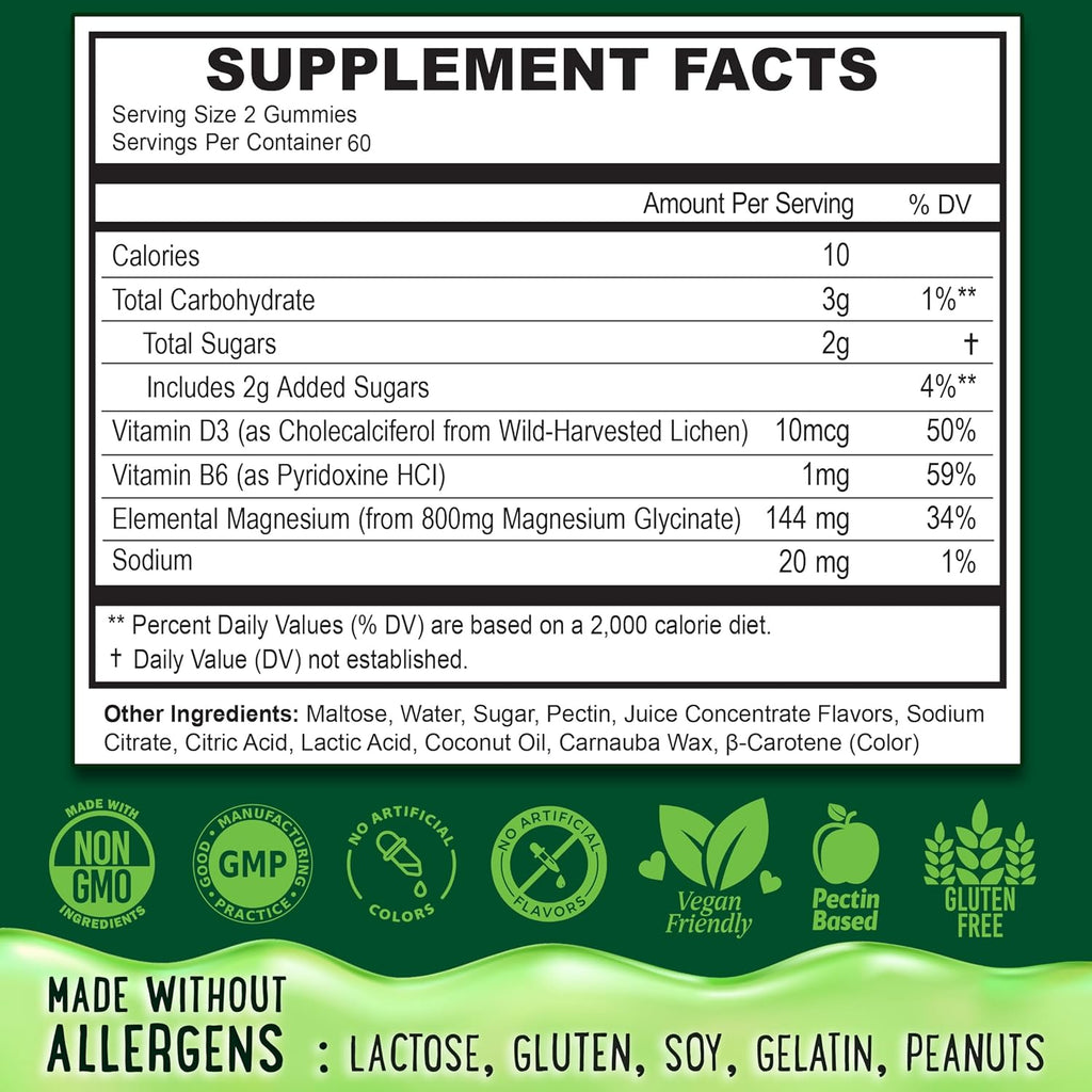 Center-Filled Magnesium Glycinate Gummies 400MG - High Absorption for Kids, Teens & Adults - Supplement for Sleep, Calm & Muscle Relaxation with B6 & D3 - Gluten Free & Vegan Friendly - 120 Count