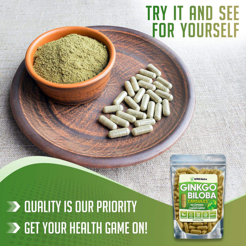 XPRS Nutra Ginkgo Biloba Capsules - Gingko Biloba Encapsulated Supplements for Cognition - Vegan Friendly Ginkoba Biloba - Immunity Boosting Ginkgo Biloba Capsules - 180 Count