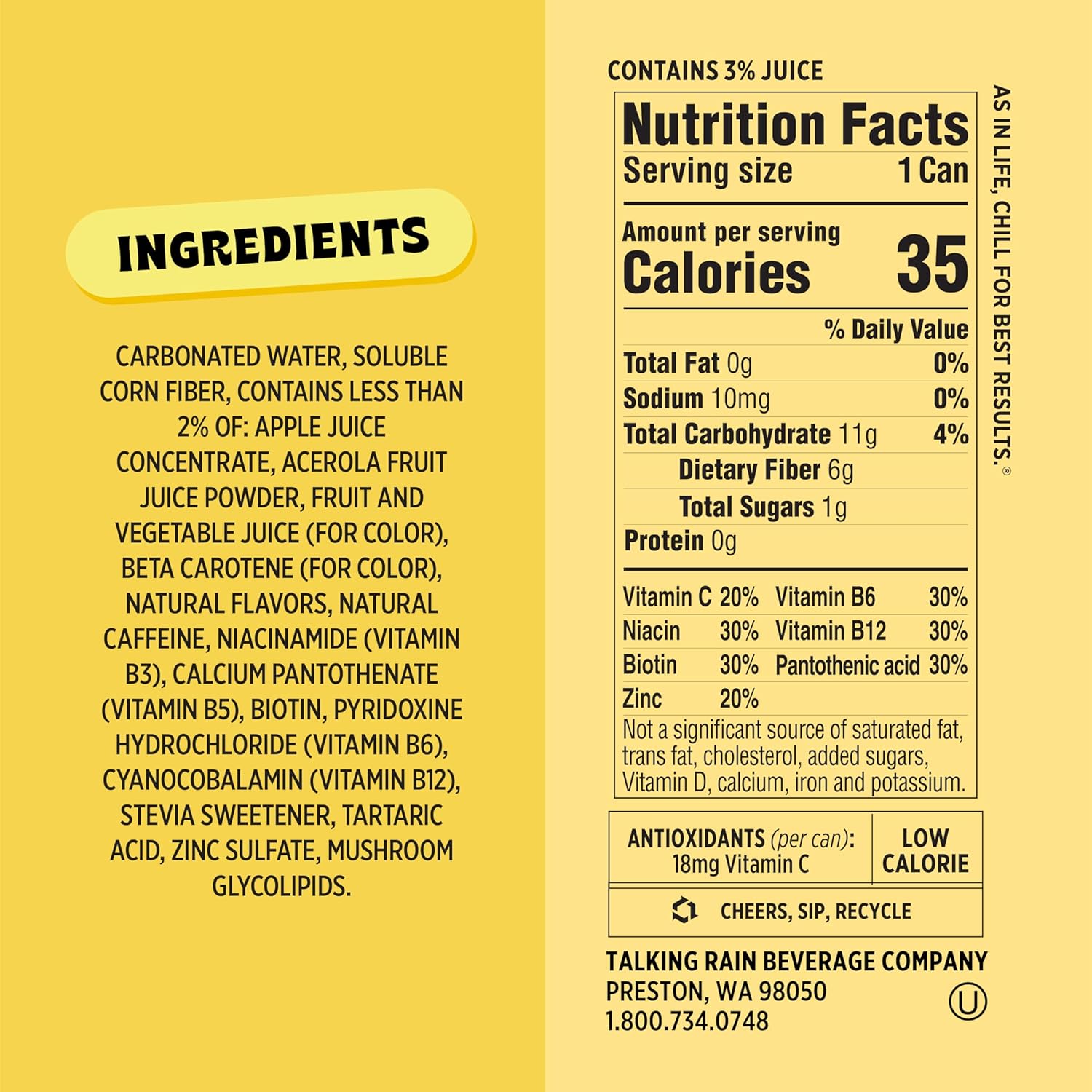Popwell Cream Soda Caffeinated Better-For-You Prebiotic Soda, with 6g Fiber, 1g Sugar, Vitamins and Immunity Support, 12 fl oz Cans (pack of 12)