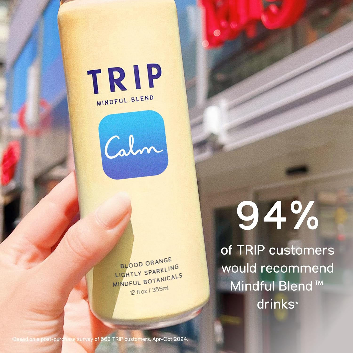 Trip Mindful Blend, Lightly Sparkling Calming Drink, 120 MG Magnesium Citrate with Ashwagandha, Lions Mane & L Theanine, No Added Sugar, Low Calorie, Vegan, Blood Orange, 12 Oz, 12Pk