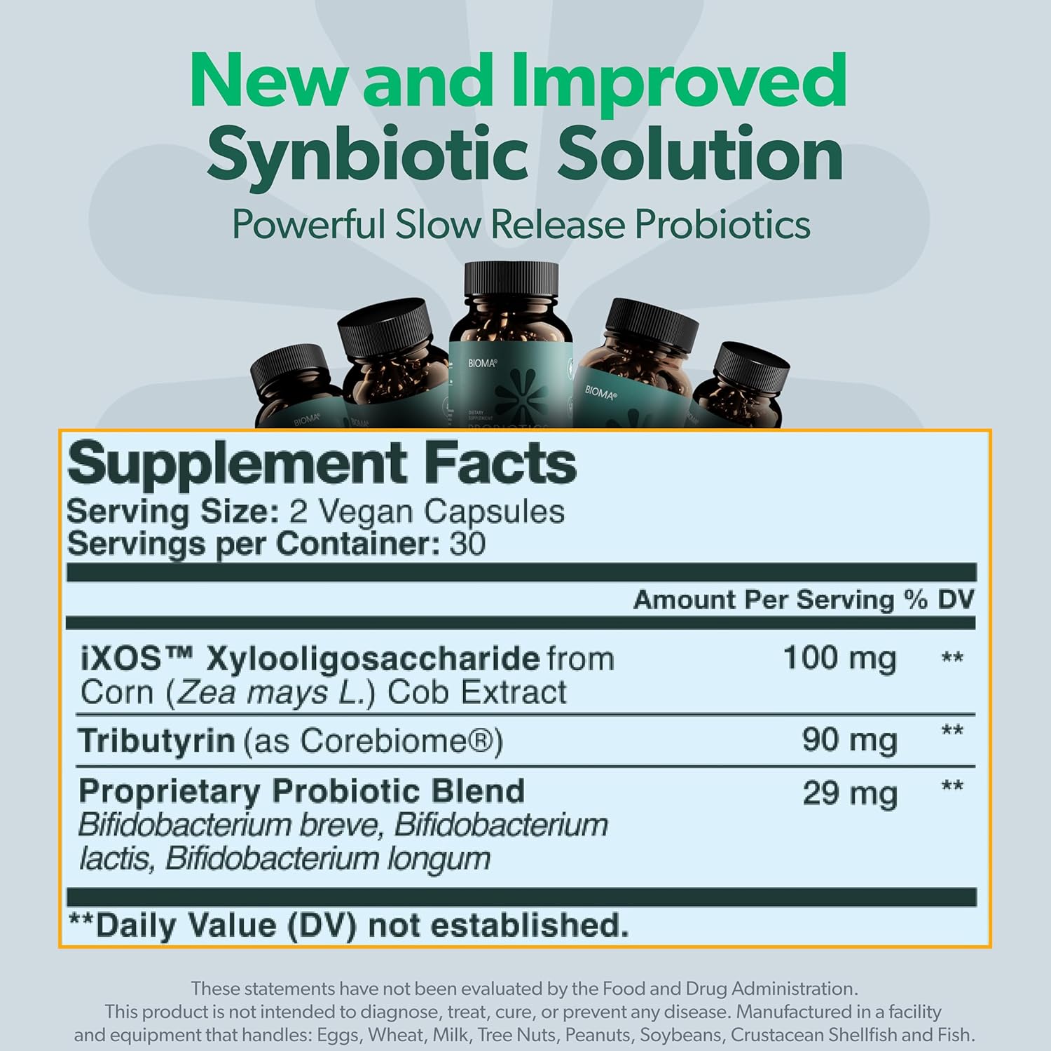 BIOMA Probiotics - Digestive Health Probiotic - Gut Support for Men & Women with Xylooligosaccharides, Tributyrin & Bifidobacterium - Vegan & Gluten Free - 60 Delayed-Release Capsules (30-Day Supply)