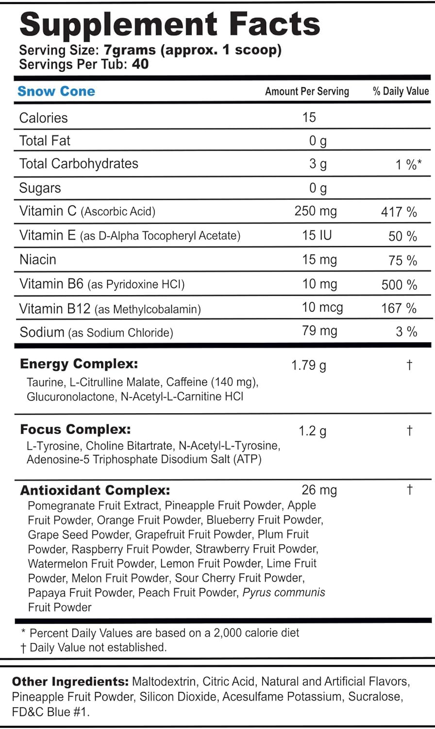 G Fuel Snow Cone Energy Drink Powder, Pre Workout Caffeine Mix for Gaming, Sugar Free Focus Amino, Vitamin + Antioxidants, 9.9oz (Snow Cone, 40 Servings)