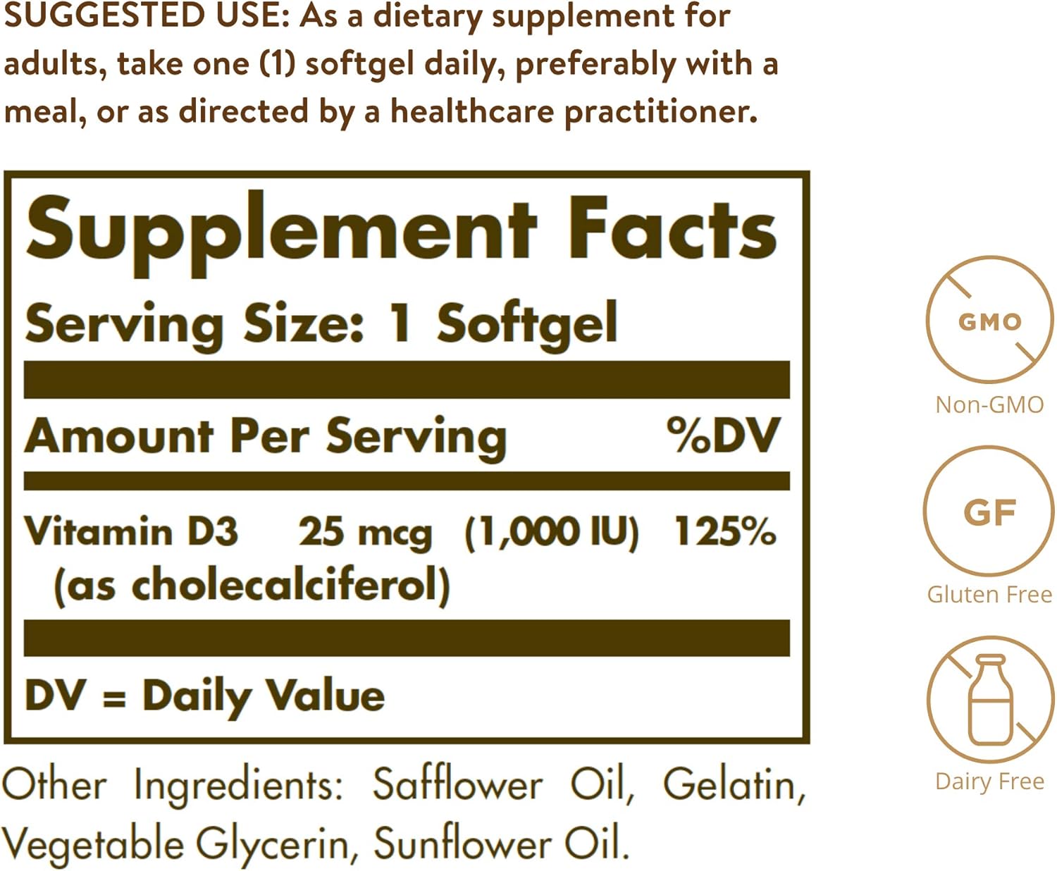 Solgar Vitamin D3 (Cholecalciferol) 25 MCG (1000 IU), 250 Softgels - Helps Maintain Healthy Bones & Teeth - Immune System Support - Non-GMO, Gluten-Free, Dairy Free - 250 Servings