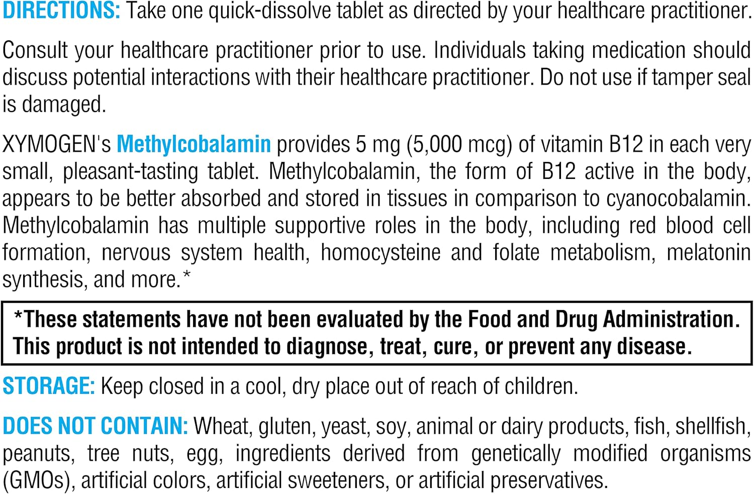 XYMOGEN Methylcobalamin 5,000 mcg - Vitamin B12 Supplement in Small, Pleasant-Tasting Tablets - Supports Healthy Methylation, Neurological Health, a Healthy Immune System (120 Tablets)