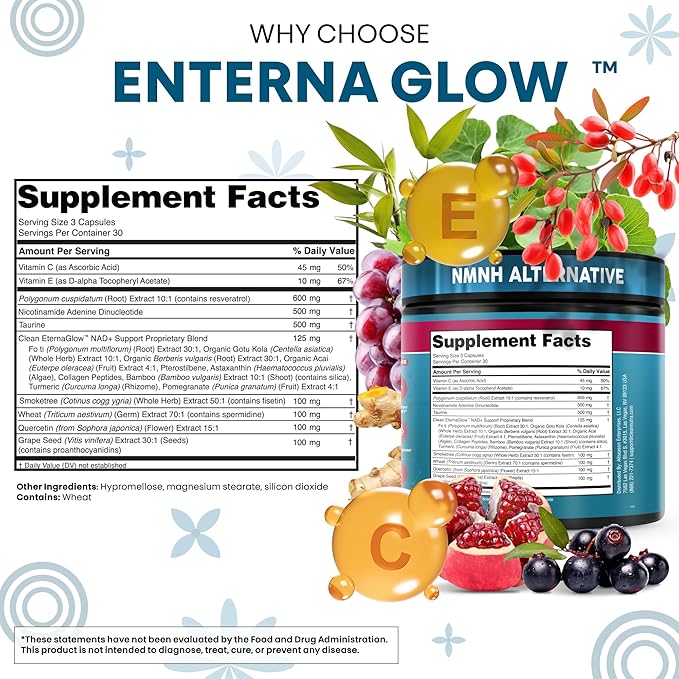 Clean NAD Supplement Resveratrol Liposomal NAD+ Spermidine Fisetin Wheat Germ Quercetin Grape Seed Extract Gotu Kola Berberine Astaxanthin Peptides for Women Energy 90 Capsules