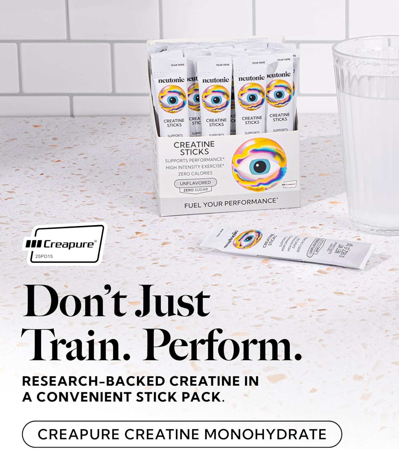 neutonic Creatine Monohydrate | Unflavored | Premium Micronized Creapure Creatine Powder | Supports Strength and Power | Zero Calories, Zero Sugar, Vegan | Convenient Single-Serve Packets | 30 Sticks