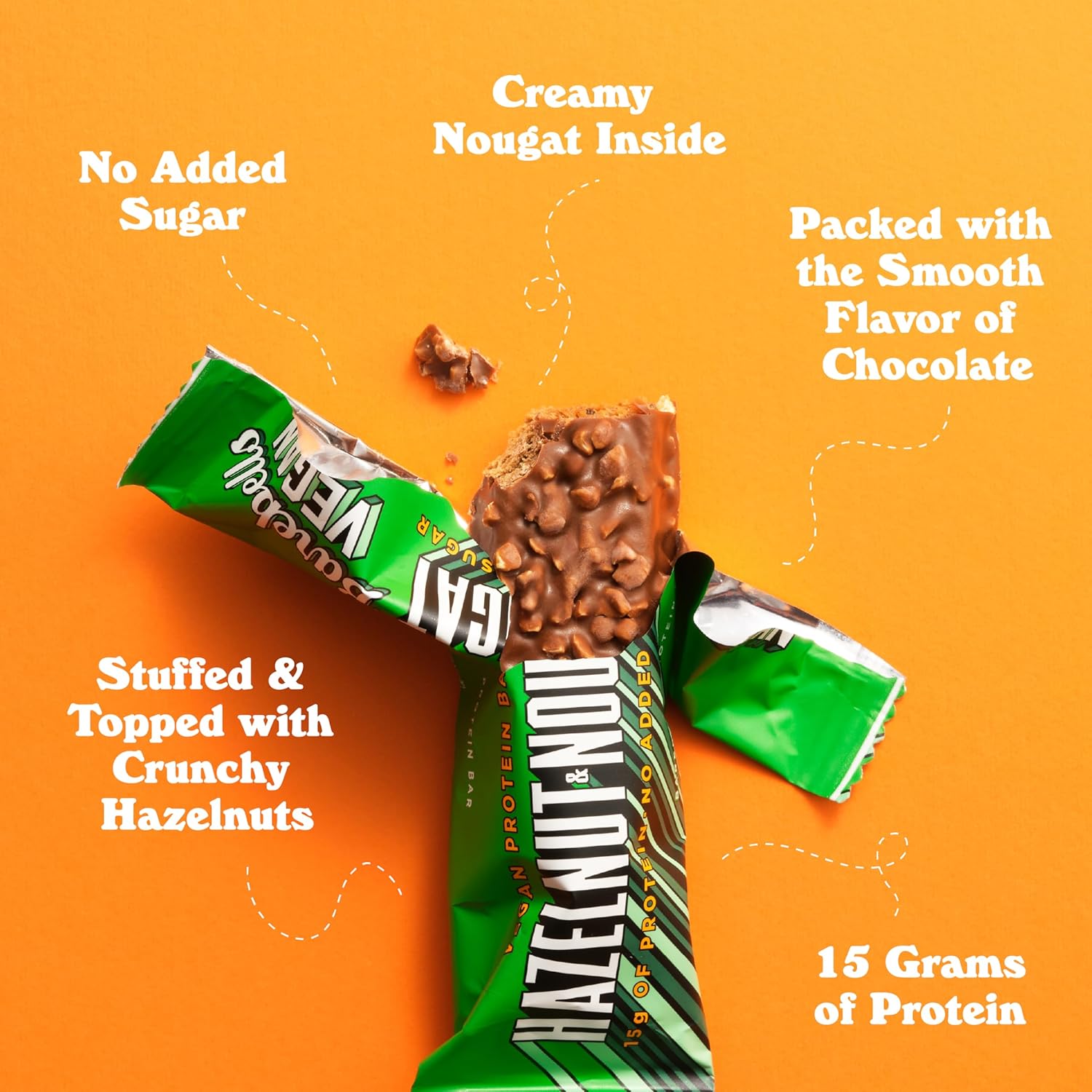 Barebells Vegan Protein Bars Hazelnut & Nougat - 12 Count, 1.9oz Bars - Features Plant Based Protein Bar with 15g of Protein - Chocolate Protein Snacks with Only 1g of Total Sugars - Ideal for