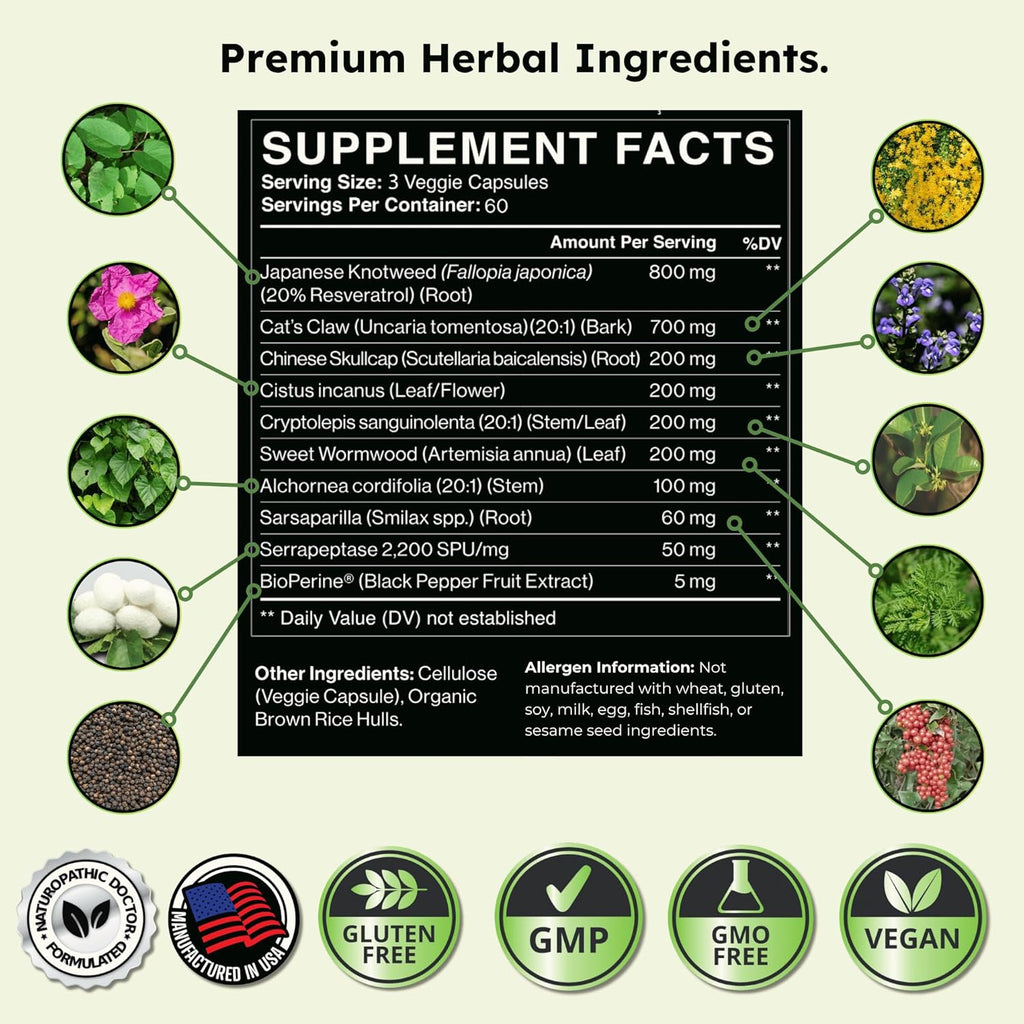 Zenmen Daily Tick Guard Immune Support Supplement - Improved Formula - Japanese Knotweed, Cat's Claw, Chinese Skullcap, Cryptolepis Sanguinolenta, Sweet Wormwood - 180 Vegan Capsules, Made in The USA