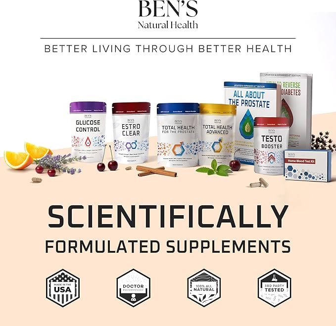 Ben's Natural Health Total Health for The Prostate Supplement with Beta Sitosterol Vitamins C, D, E, Zinc and Turmeric, 720 Vegicaps, 6 Pack