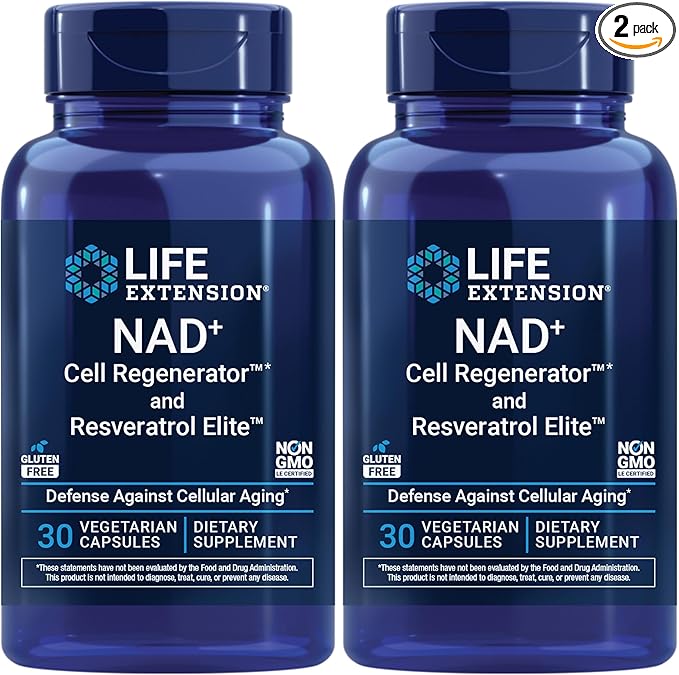 Life Extension NAD+ Cell Regenerator and Resveratrol Elite, NIAGEN nicotinamide riboside, Trans-resveratrol, quercetin, Fisetin, for Longevity, Energy, and oxidative Stress, 30 Vegetarian Capsule