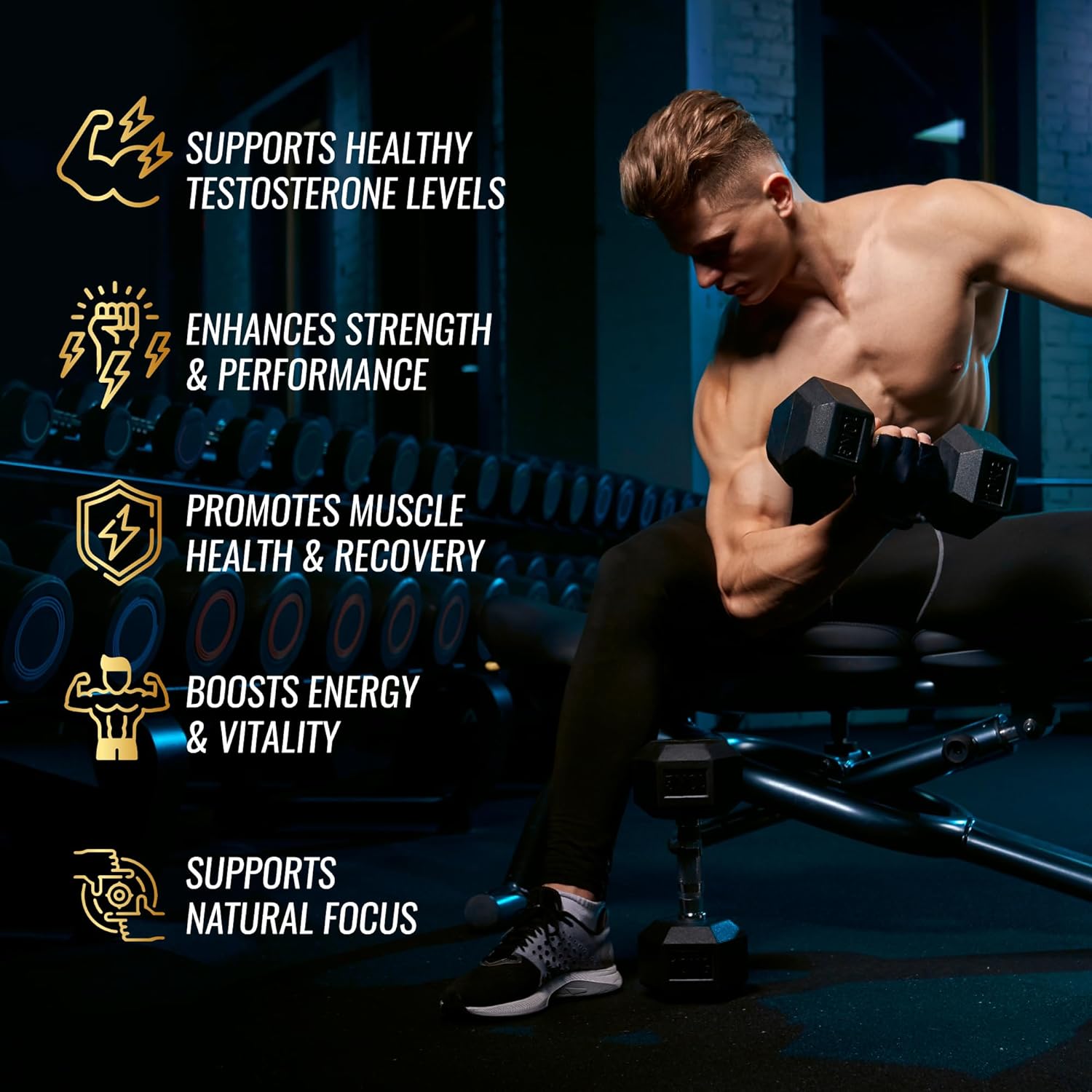 Testosterone Booster Supplement for Men - Natural Energy Enhancement Growth Builder Performance Enhancer - Muscle Building Gym Workout Sports Nutrition & Libido Enhancing Fast Acting Pills for Male