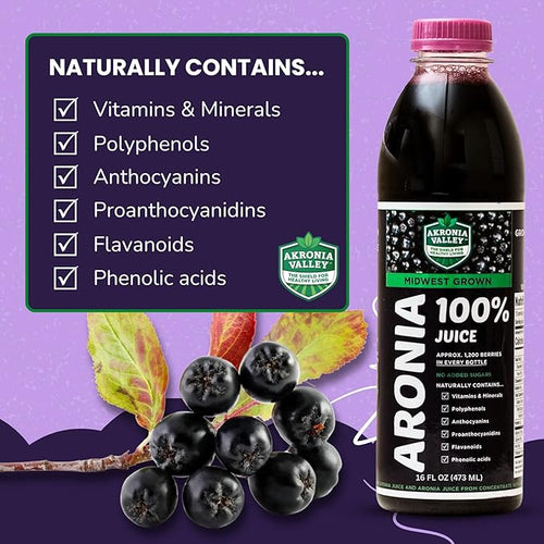 100% Aronia Berry Juice | 16 Fl Oz (Pack of 12) One Month Supply | Gluten Free Superfood Juice Drink