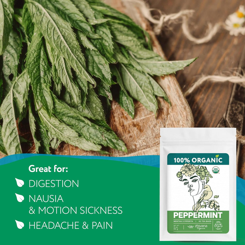Organic Peppermint Tea Bags (40 TeaBags) - Peppermint Tea Organic - Te de Menta Organico Natural - Herbal Tea for Energy, Digestion, Nausea, Motion Sickness, Respiratory Support, Stress Relief
