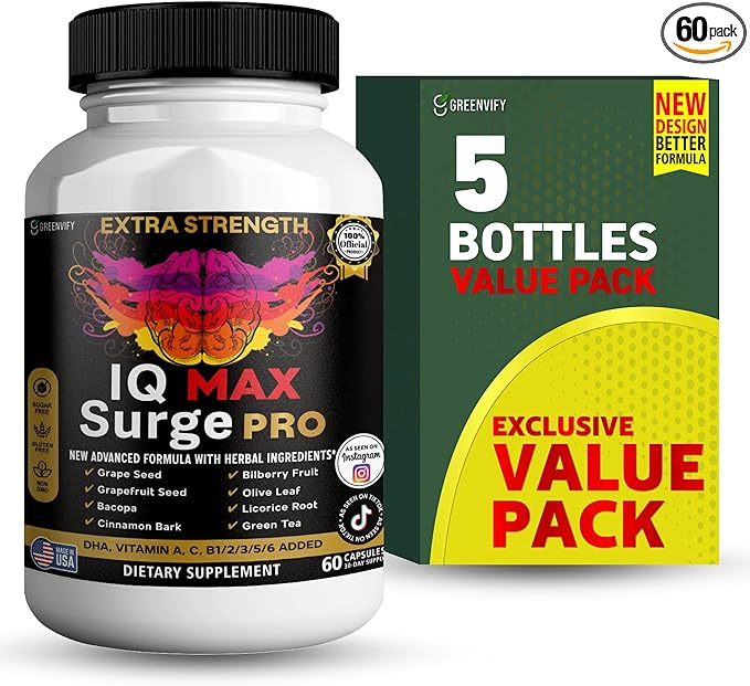 IQ Max Surge Pro Brain Supplement, Extra Strength with Herbal Ingredients, 60 Capsules, 30-Day Supply (5)