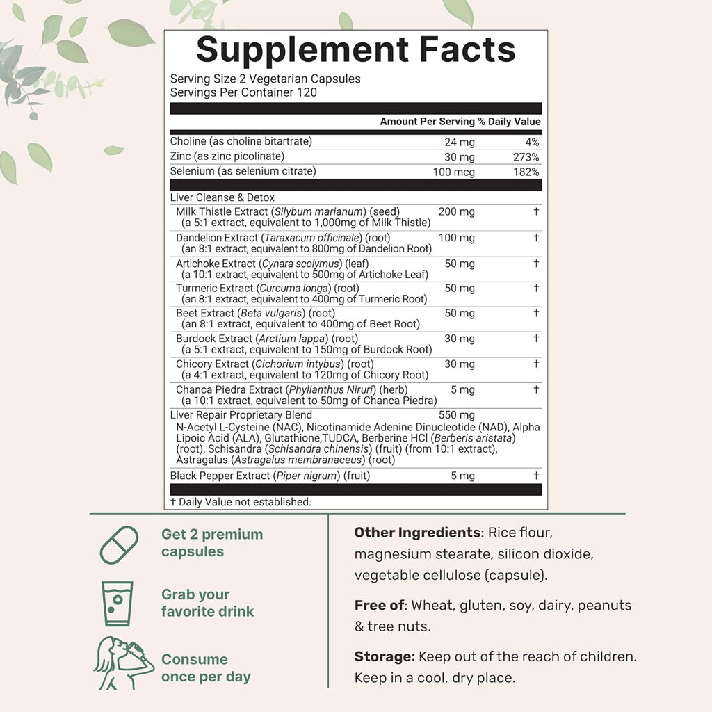 Liver Detox, 240 Veggie Capsules | 20-in-1 Advanced Support Complex with Milk Thistle, Dandelion, NAD, NAC, ALA, TUDCA, Glutathione, Artichoke, Turmeric, & More | Liver Cleanse & Repair Supplement