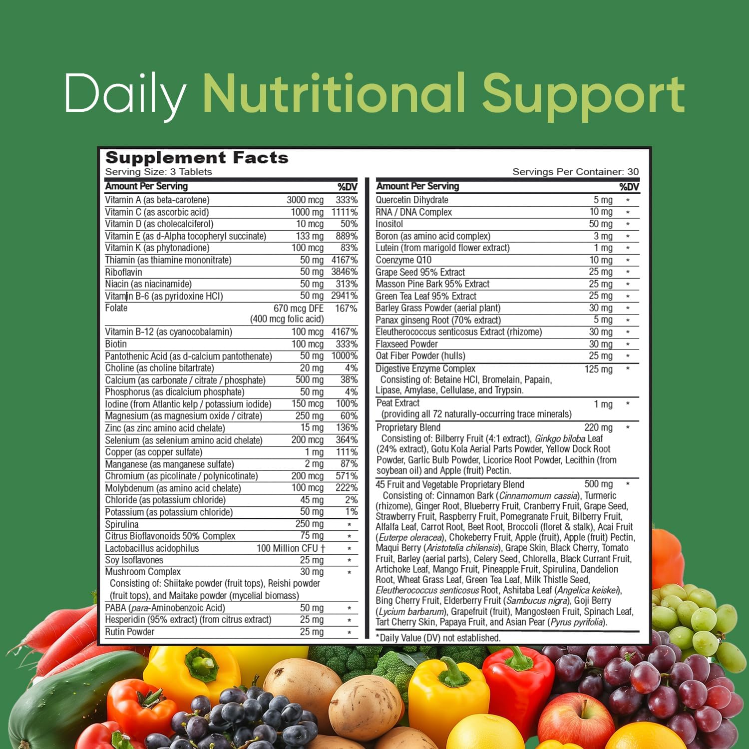 Vibrant Life Multivitamin with Probiotics, Digestive Enzymes & B-Complex – Over 45 Fruits and Veggies, Non-GMO, Gluten-Free, Daily Vitamins & Minerals for Men & Women (30-Day Supply)