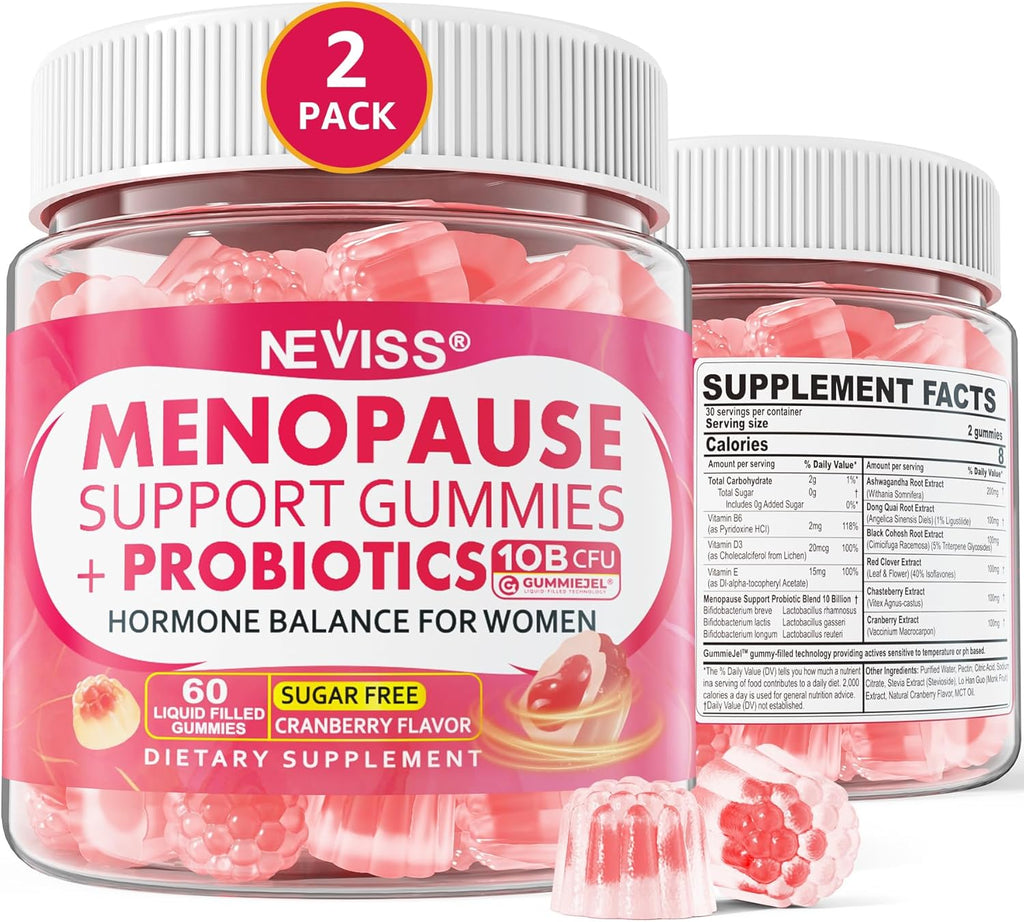 Menopause Probiotics Filled Gummies for Women, Sugar Free Menopause Supplement Gummy with Ashwagandha, Dong Quai & Black Cohosh for Hot Flashes, Night Sweats, Mood Swings, Gut Health - Vegan, 120Cts