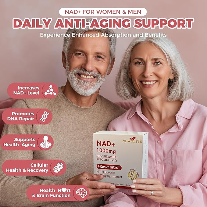 NAD+ Liquid Supplement 1000mg 30 Sachet, Nicotinamide Riboside & Resveratrol with PQQ DNA Repair Advanced NAD Supplement for Men & Women,Boosts Cellular Energy