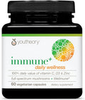 Youtheory Immune+ Daily Wellness - Vegetarian Immune Support Supplement with Vitamin C, Vitamin D3 & Zinc* - Mushroom Supplement with Turkey Tail, Cordyceps & Reishi - 60 Vegetarian Caps