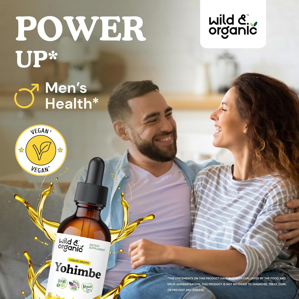 Wild & Organic Yohimbe Supplements for Men & Women - 5 mg Yohimbine Liquid Extract Drops - Pausinystalia Yohimbe Bark Tincture - Vegan, Alcohol-Free - 2 fl oz