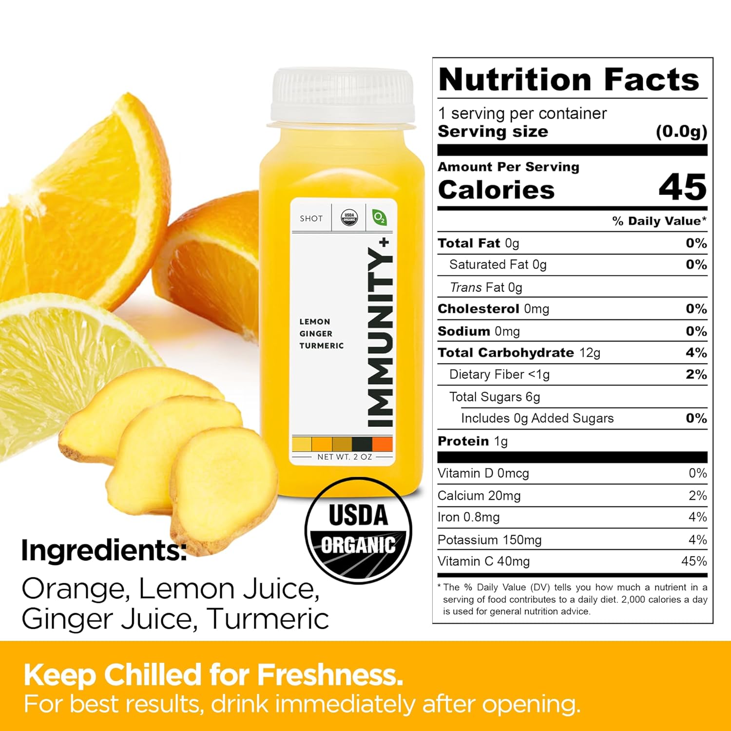 O2 Living Immunity Booster Juice Shots - 2oz, 12 Pack - Organic Cold-Pressed Juice Shots, No Added Sugars or Water, Naturally Sweetened from Fruits, Fresh Pressed, Packed with Nutrients and Vitamins
