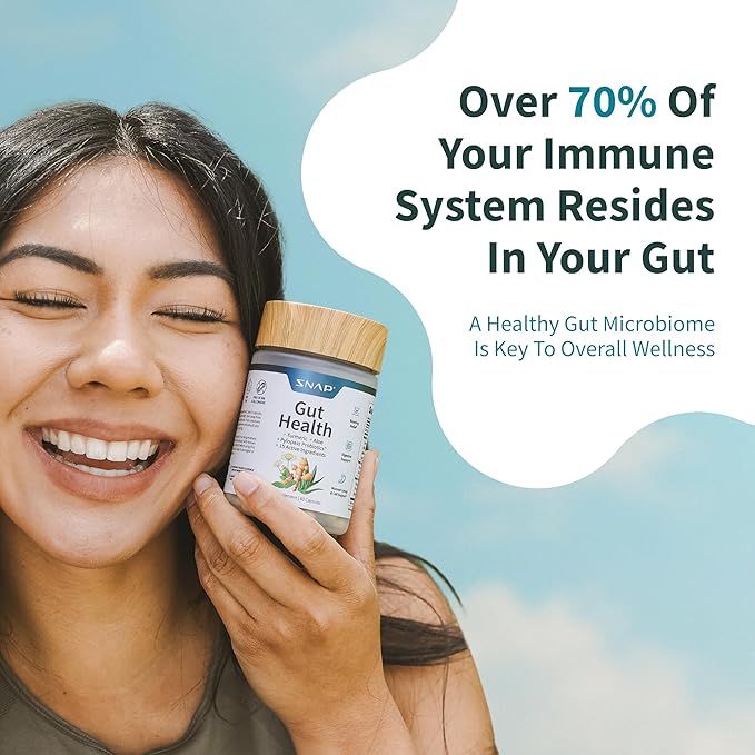 Snap Supplements Gut Health Supplement with Probiotics for Women & Men, Digestive Enzymes & Prebiotics - Turmeric, Aloe, Pylopass & Zinc, 50 Vegetarian Capsules