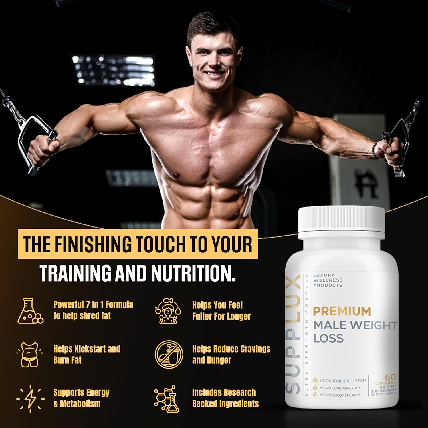 Premium Male Weight Loss - Fat Burner for Men - Supports Healthy Pathways Associated with GLP-1 Activity - Appetite Suppressant, Energy Booster, Helps Sustain Muscle - 60 Unisex Capsules