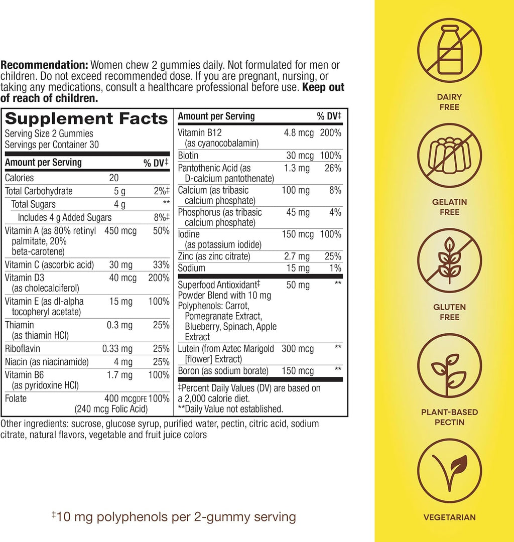 Nature's Way Alive! Women's 50+ Daily Gummy Multivitamins, Women's Supplements, Supports Healthy Heart, Brain & Bones,* B-Vitamins, Mixed Berry Flavored, 60 Gummies (Packaging May Vary)