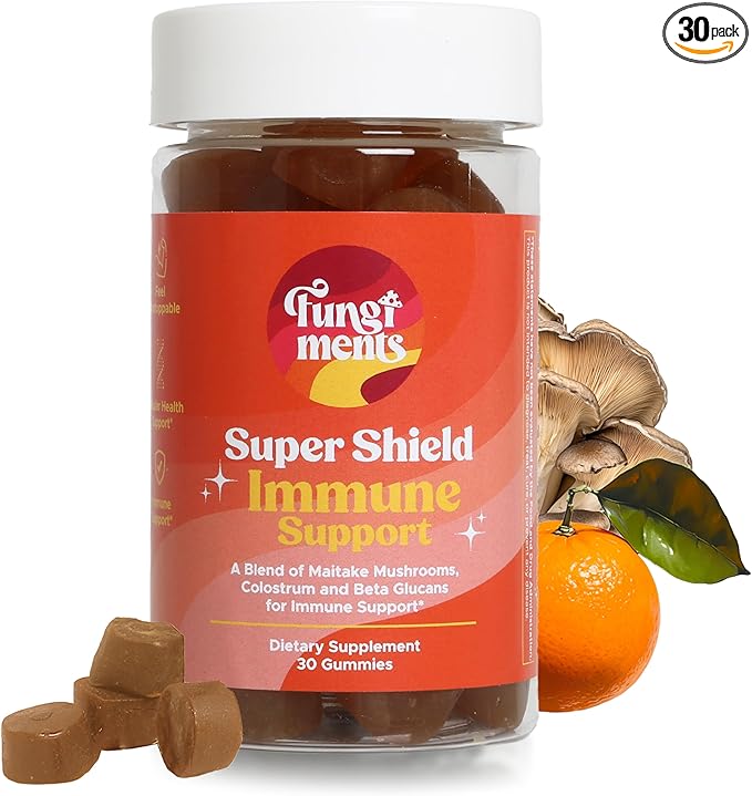 Fungiments Super Shield Mushroom Supplement Gummies – Immune Defense with Organic Maitake, Vitamin C, Colostrum – Daily Immunity Support Boost for Adults & Women – 30 Count