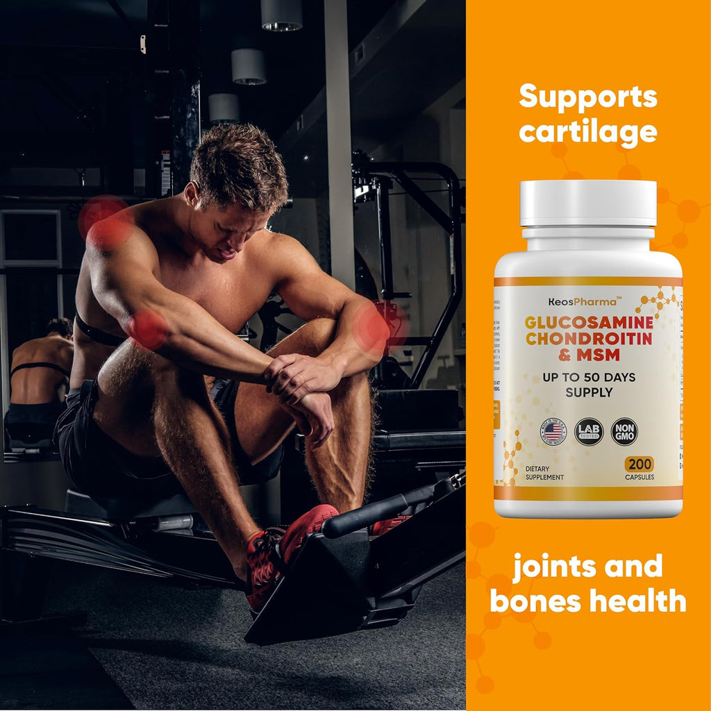 MSM Glucosamine Chondroitin MSM Capsules 200x pcs Joint Support Supplement 50 Days Supply - Chondroitin & Glucosamine Nutritional Supplements Convenient Dosage Triple Strength Formula