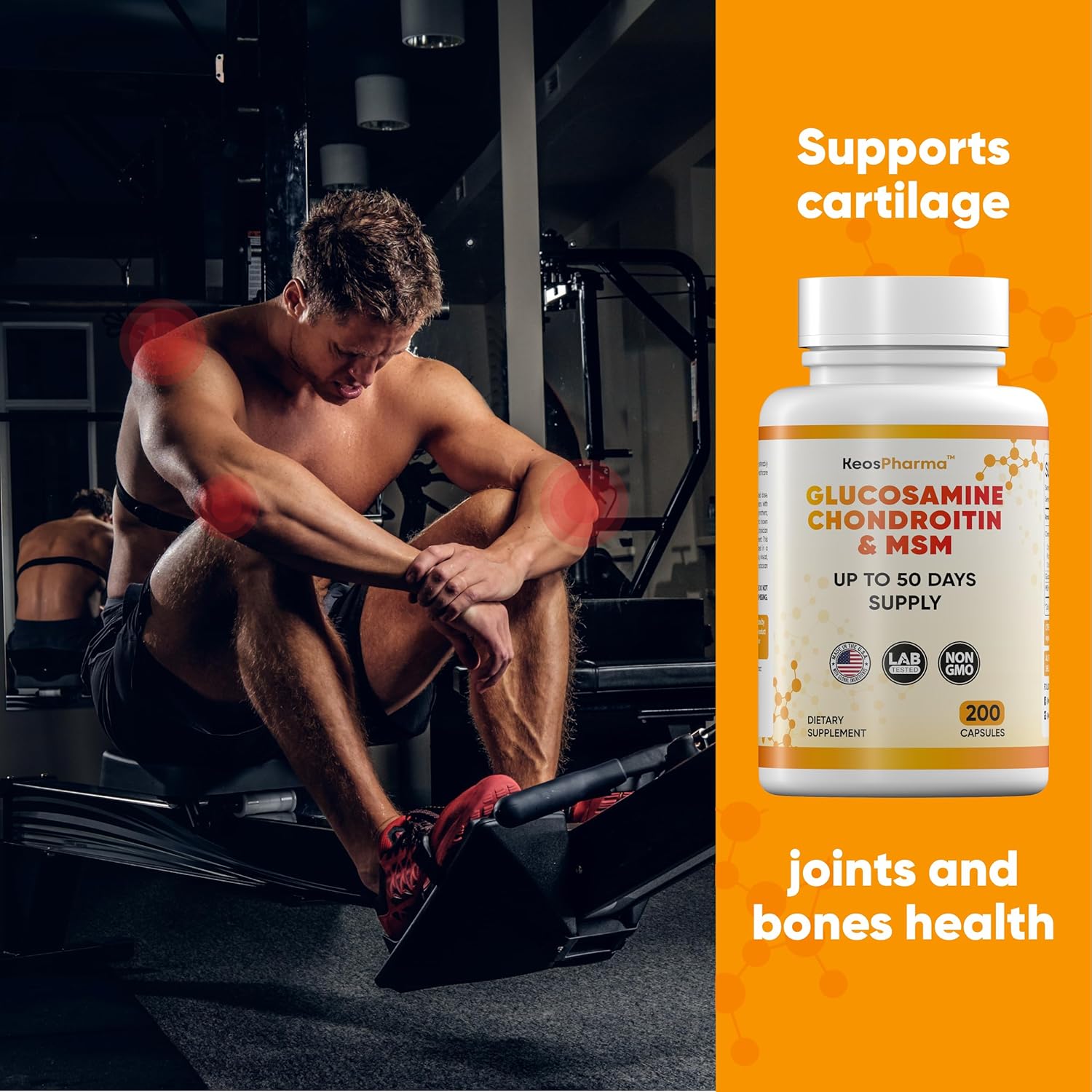 MSM Glucosamine Chondroitin MSM Capsules 200x pcs Joint Support Supplement 50 Days Supply - Chondroitin & Glucosamine Nutritional Supplements Convenient Dosage Triple Strength Formula