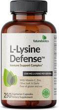 Futurebiotics L-Lysine Defense Immune Support Complex 1500 MG Per Serving with Vitamin C, Zinc, Olive Leaf & Garlic - Non-GMO, 250 Vegetarian Capsules