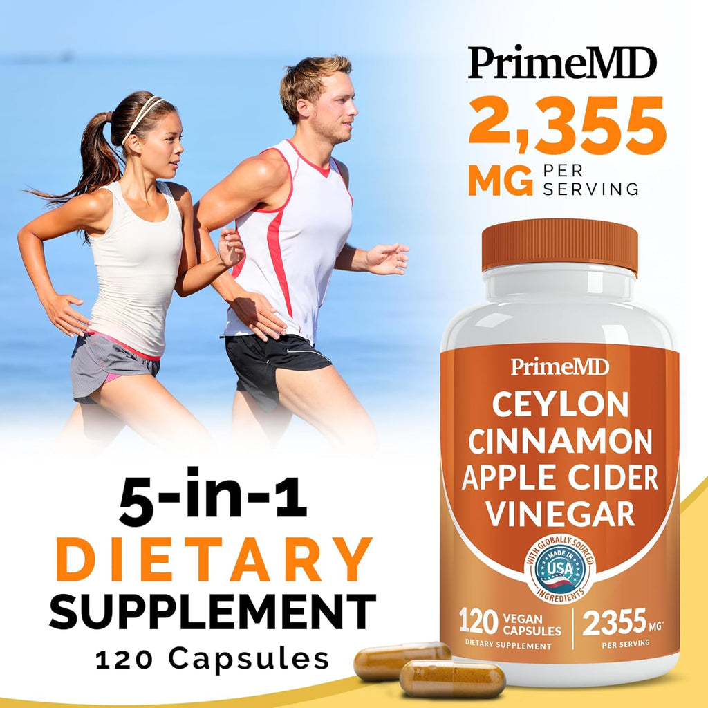 5-in-1 Ceylon Cinnamon Capsules 2355mg - Ceylon Cinnamon and Apple Cider Vinegar with Turmeric, Panax Ginseng, Cinnamon, and Bioperine, 120 ct