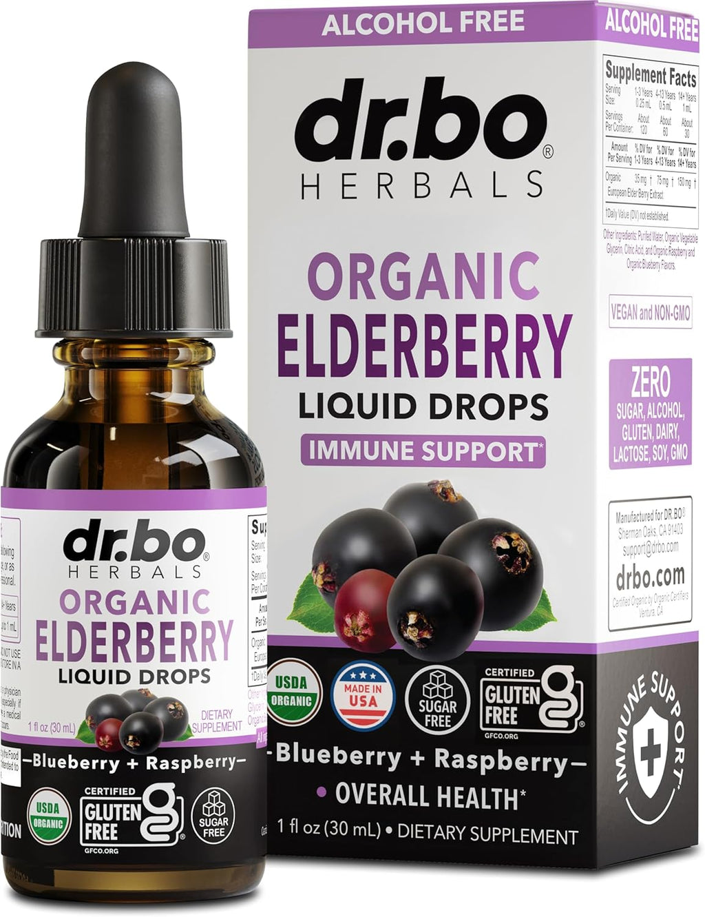 Elderberry Syrup Organic Liquid Drops - Sugar Free Immune Support Supplement for Adults & Kids, Ages 1 Immune Booster - Pure Organic Elderberry Syrup Liquid Drops Tincture Extract Concentrate 1 Fl Oz