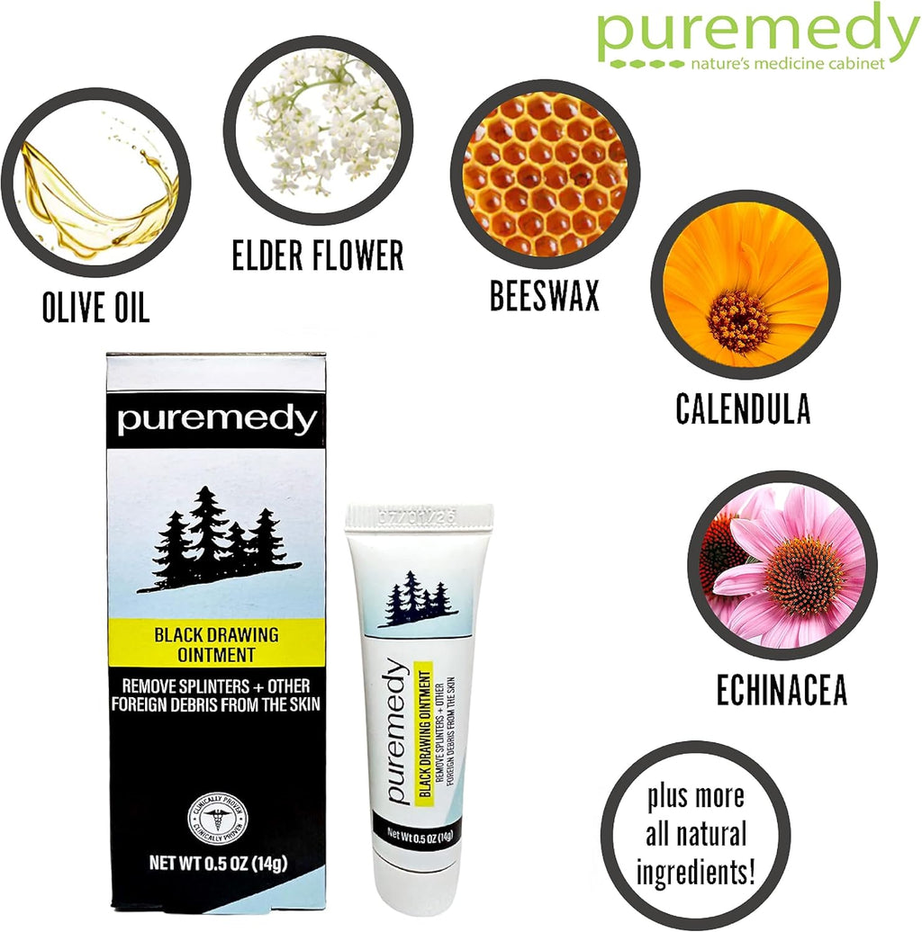 Puremedy Black Drawing Ointment- Natural Drawing Salve for Wounds, Burns, Cysts, and Skin Irritations - Organic First Aid Ointment for Adults, Kids, and Pets (0.5 oz)