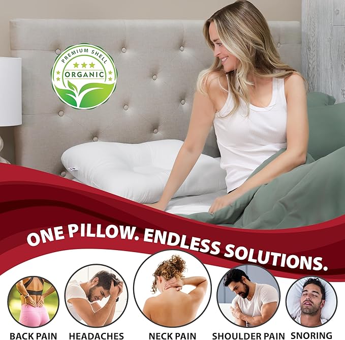 Core Products Tri-Core Natural Cervical Support Pillow for Neck Pain Organic Cotton Shell, Full Size, Gentle/Medium Firmness