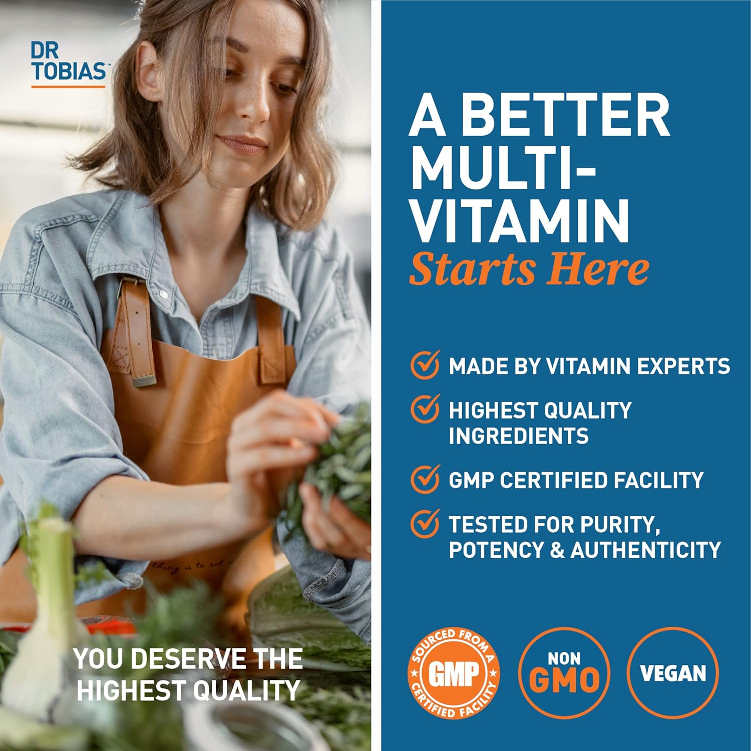 Dr. Tobias Adult Multivitamin for Women & Men, Immune Supporting Vitamins from 42 Fruits, Vegetables, Plus Probiotics, Vegan Multivitamins for Men & Women, Non-GMO, 180 Tablets, 60 Servings